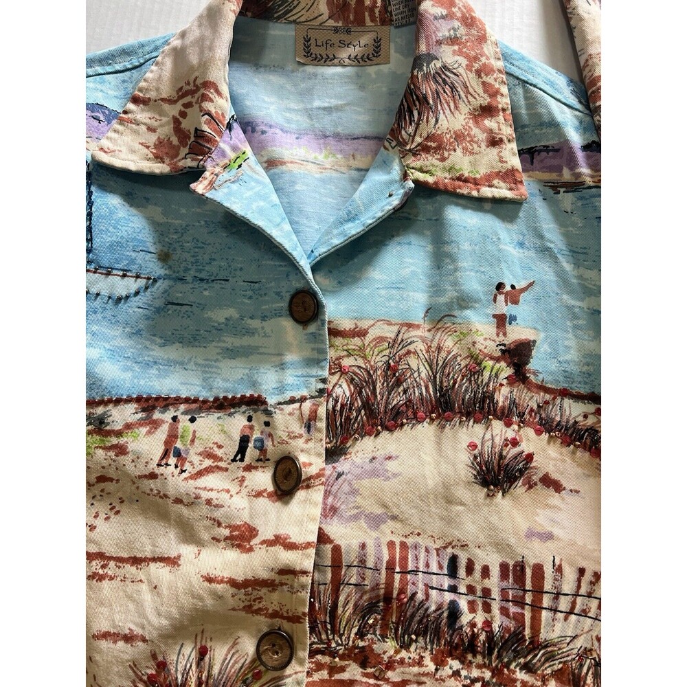 Vintage Life Style Art to Wear Womens Jacket Size L Beach Ocean Sailing Boho - Picture 10 of 14